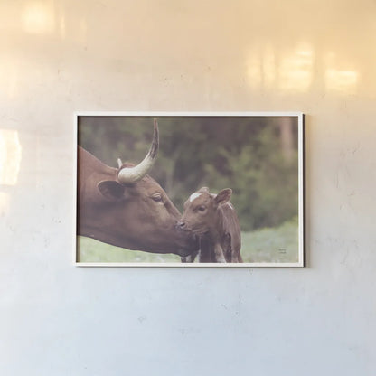 Longhorn Pairing by Nathan Larson. shown as a paper print in a white frame. Available as a archival giclee rolled canvas, fine art paper, or poster print. SKU 91898i.