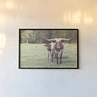 Longhorn Protection by Nathan Larson. shown as a paper print in a black flame. Available as a archival giclee rolled canvas, fine art paper, or poster print. SKU 91520i.