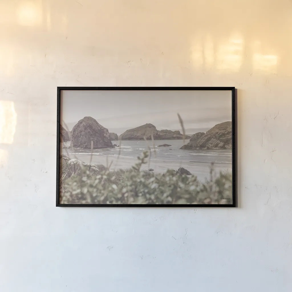 Lost Coast Discovery by Nathan Larson. shown as a paper print in a black flame. Available as a archival giclee rolled canvas, fine art paper, or poster print. SKU 97440i.