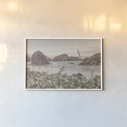 Lost Coast Discovery by Nathan Larson. shown as a paper print in a white frame. Available as a archival giclee rolled canvas, fine art paper, or poster print. SKU 97440i.