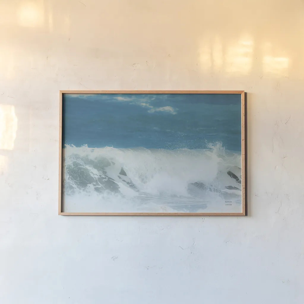 Lost Coast Waves III by Nathan Larson. shown as a paper print in a natural frame. Available as a archival giclee rolled canvas, fine art paper, or poster print. SKU 86998i.