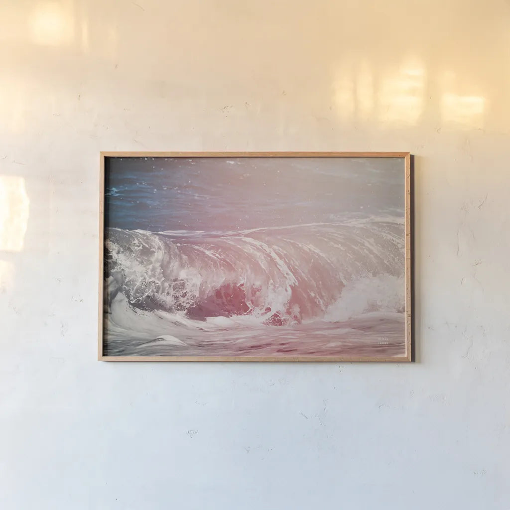 Lost Coast Waves Pink I by Nathan Larson. shown as a paper print in a natural frame. Available as a archival giclee rolled canvas, fine art paper, or poster print. SKU 87260i.