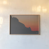 Make Me Your Sunset I by Nathan Larson. shown as a paper print in a natural frame. Available as a archival giclee rolled canvas, fine art paper, or poster print. SKU 82418i.