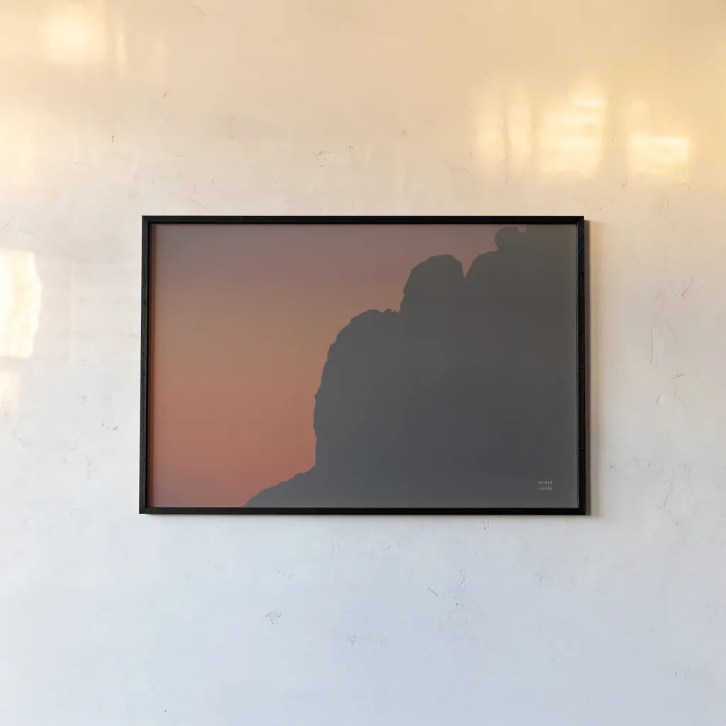 Make Me Your Sunset III by Nathan Larson. shown as a paper print in a black flame. Available as a archival giclee rolled canvas, fine art paper, or poster print. SKU 82423i.