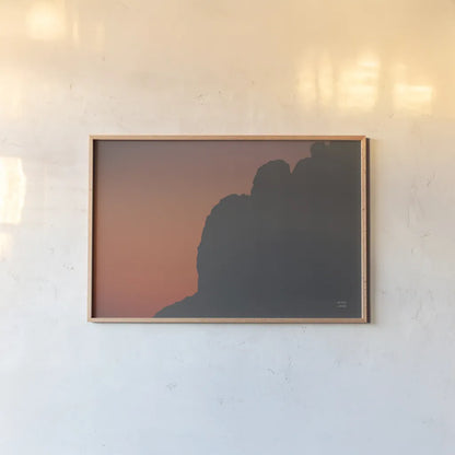 Make Me Your Sunset III by Nathan Larson. shown as a paper print in a natural frame. Available as a archival giclee rolled canvas, fine art paper, or poster print. SKU 82423i.