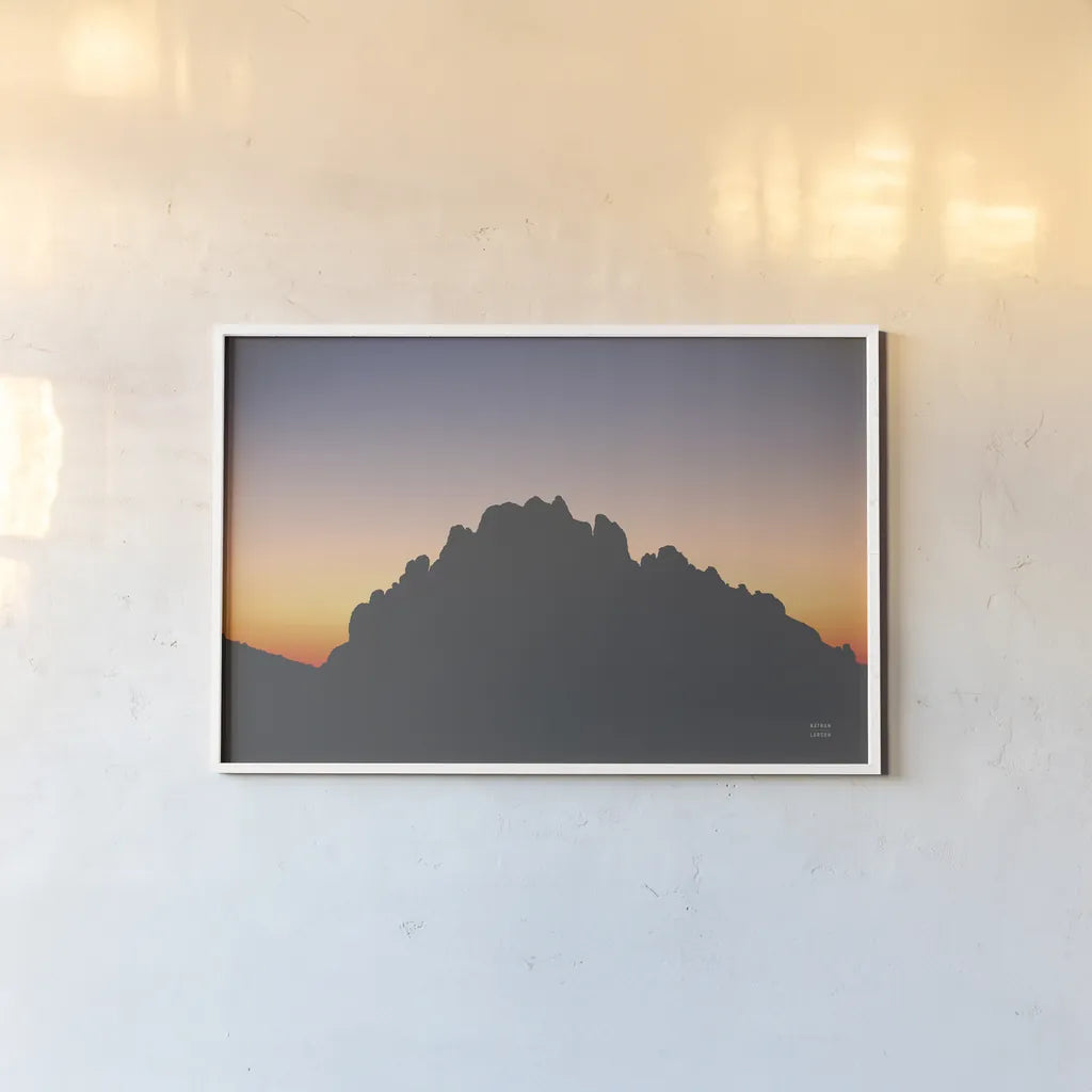 Make Me Your Sunset IV by Nathan Larson. shown as a paper print in a white frame. Available as a archival giclee rolled canvas, fine art paper, or poster print. SKU 82424i.