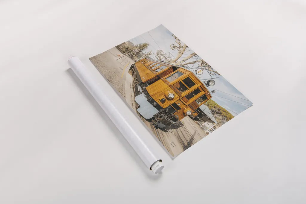 Mallorca Train by Nathan Larson. shown as a rolled paper print. Available as archival giclee rolled canvas, fine art paper, or poster print. SKU 85801i.