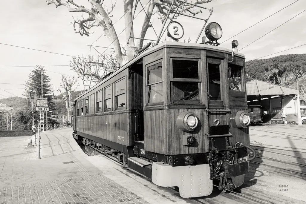 Mallorca Train BW by Nathan Larson. SKU 85802i. Archival Giclee Fine art print for wall decor.