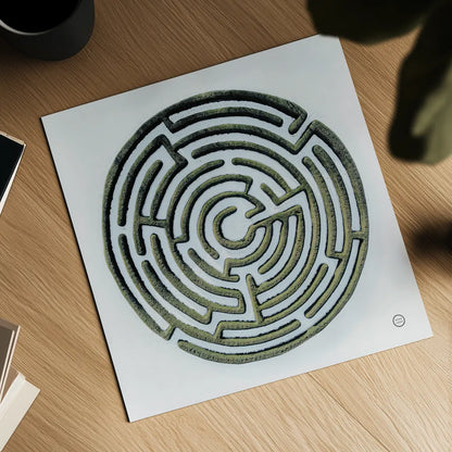 Maze by Nathan Larson. Shown as a detailed flat fine art print, highlighting archival giclee quality. Available as an archival giclee rolled canvas, fine art paper, or poster print. SKU 72697a.