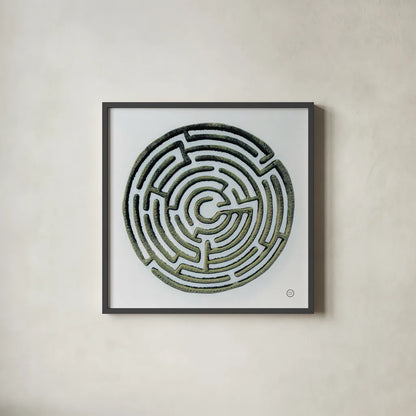 Maze by Nathan Larson. Shown in a sleek black glass frame for a contemporary gallery look. Available as an archival giclee rolled canvas, fine art paper, or poster print. SKU 72697a.
