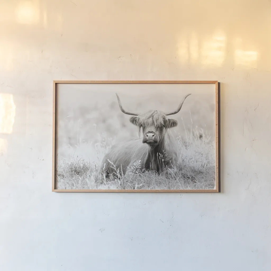 Meadow Guardian I by Nathan Larson. shown as a paper print in a natural frame. Available as a archival giclee rolled canvas, fine art paper, or poster print. SKU 100480i.