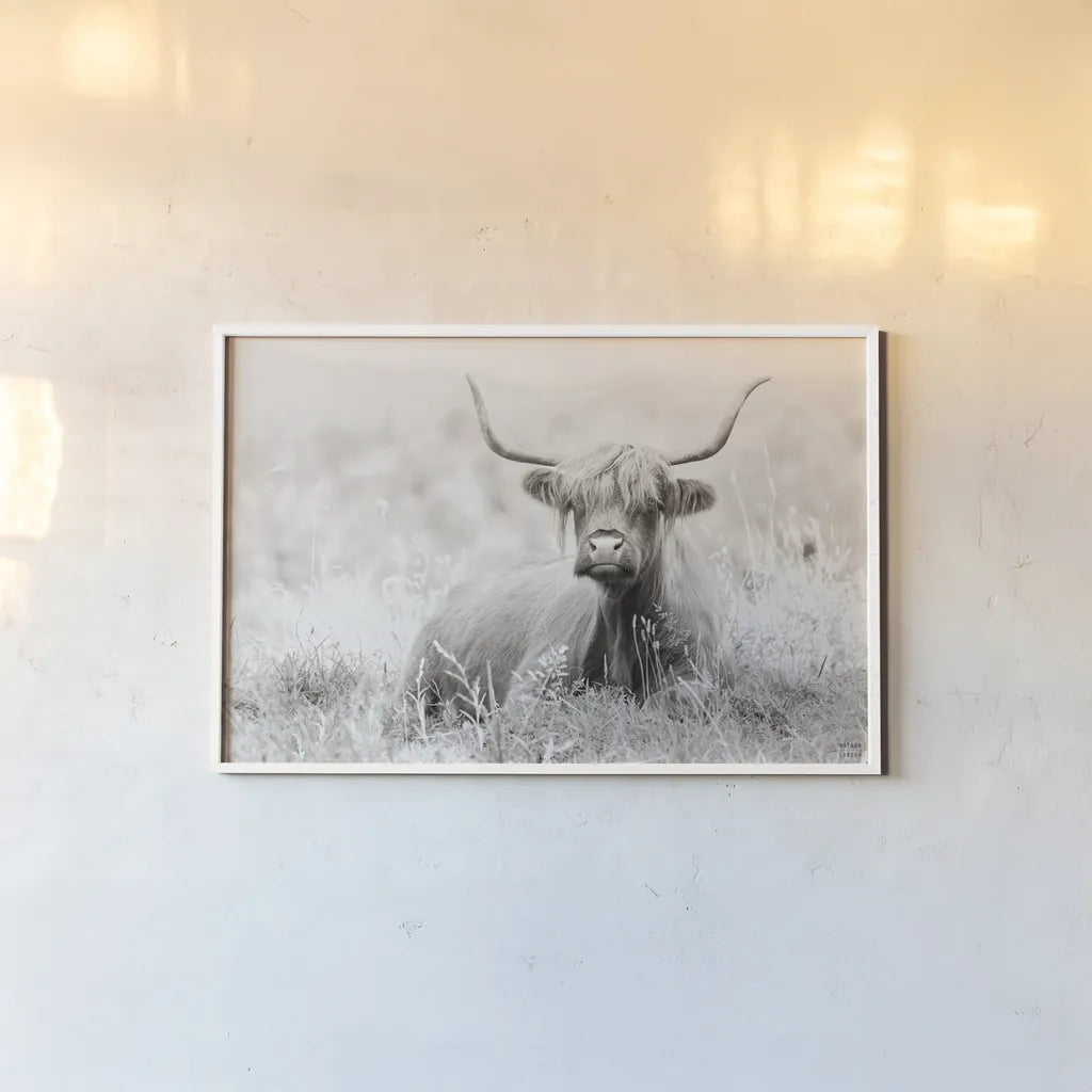 Meadow Guardian I by Nathan Larson. shown as a paper print in a white frame. Available as a archival giclee rolled canvas, fine art paper, or poster print. SKU 100480i.
