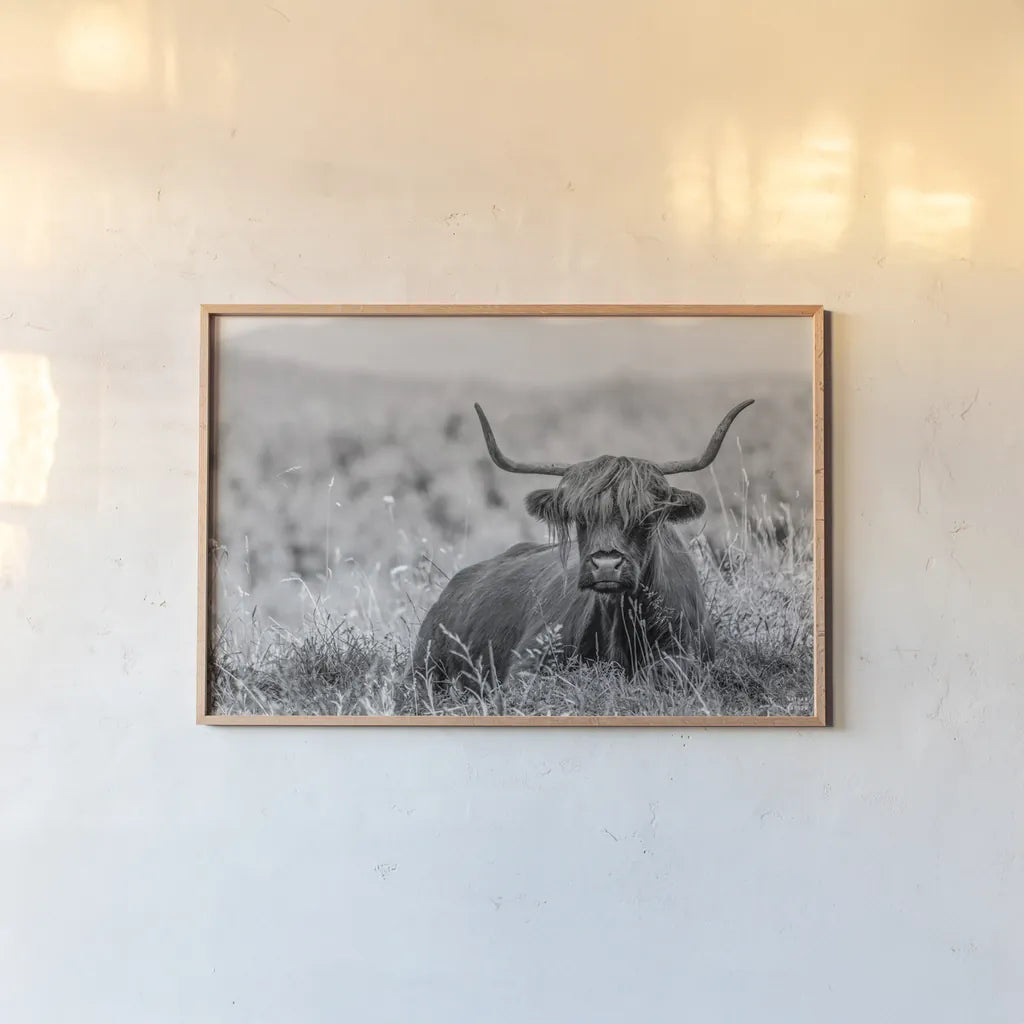 Meadow Guardian II by Nathan Larson. shown as a paper print in a natural frame. Available as a archival giclee rolled canvas, fine art paper, or poster print. SKU 100481i.