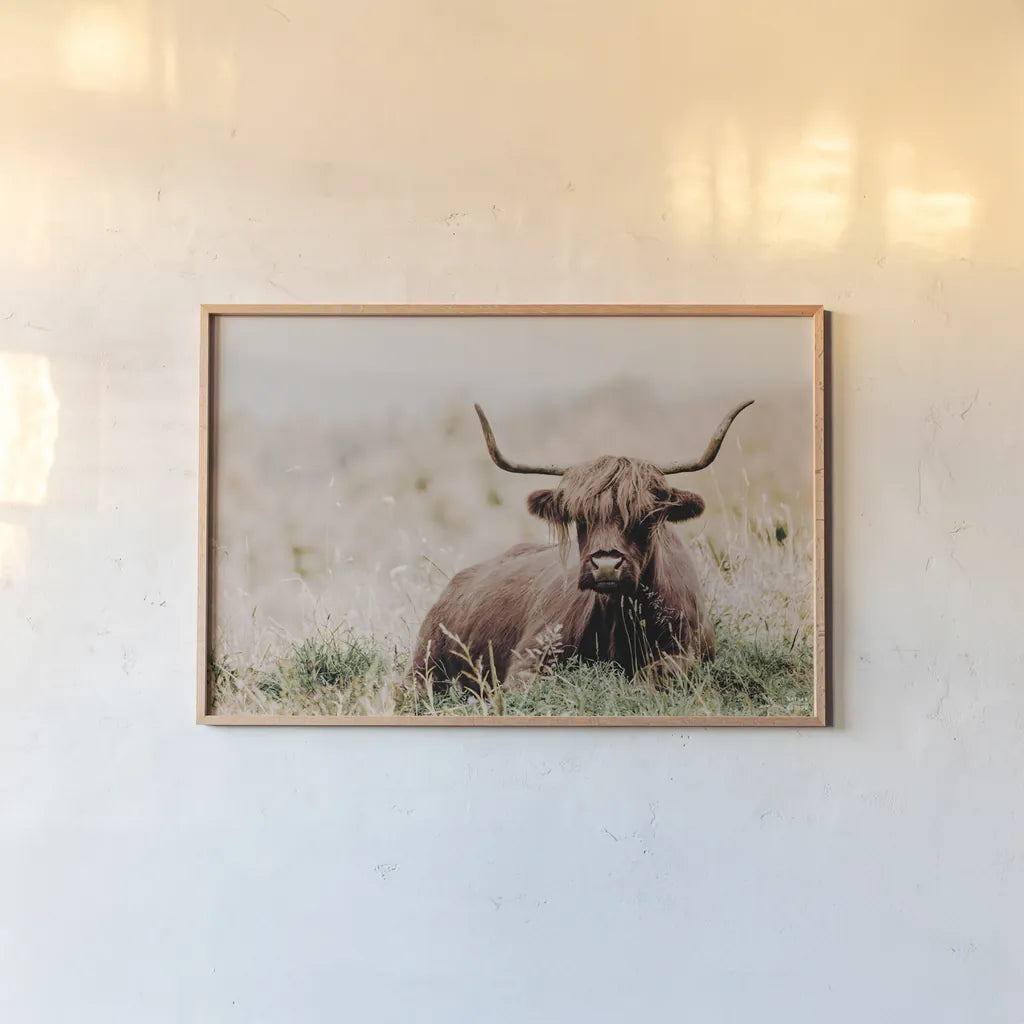 Meadow Guardian III by Nathan Larson. shown as a paper print in a natural frame. Available as a archival giclee rolled canvas, fine art paper, or poster print. SKU 100482i.