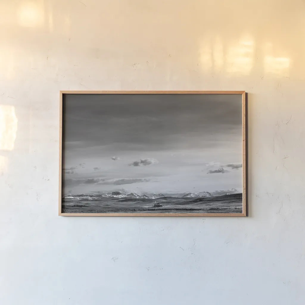 Mountain Cabin I by Nathan Larson. shown as a paper print in a natural frame. Available as a archival giclee rolled canvas, fine art paper, or poster print. SKU 82742i.