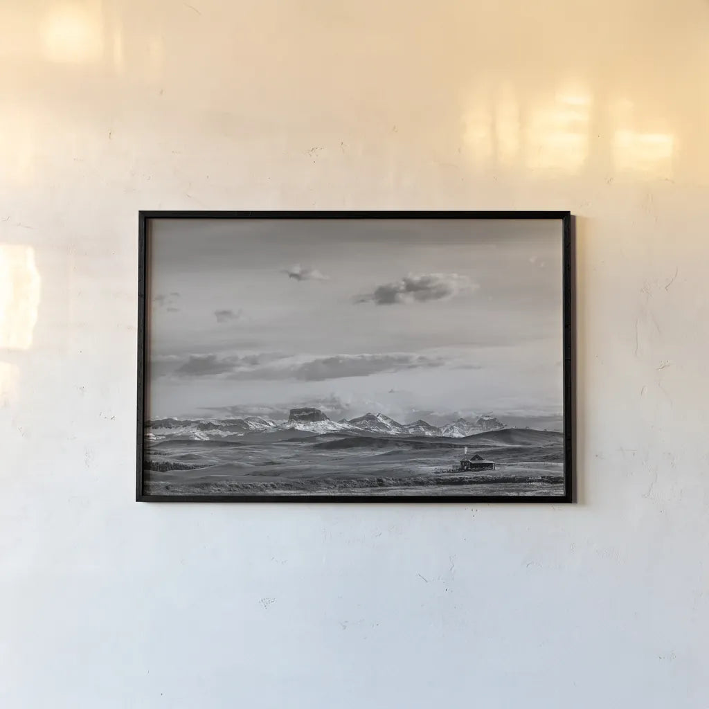 Mountain Cabin II by Nathan Larson. shown as a paper print in a black flame. Available as a archival giclee rolled canvas, fine art paper, or poster print. SKU 82743i.