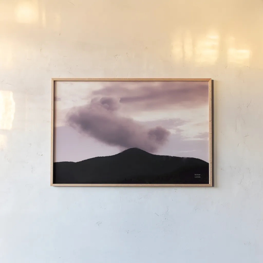 Mountain View by Nathan Larson. shown as a paper print in a natural frame. Available as a archival giclee rolled canvas, fine art paper, or poster print. SKU 79429i.