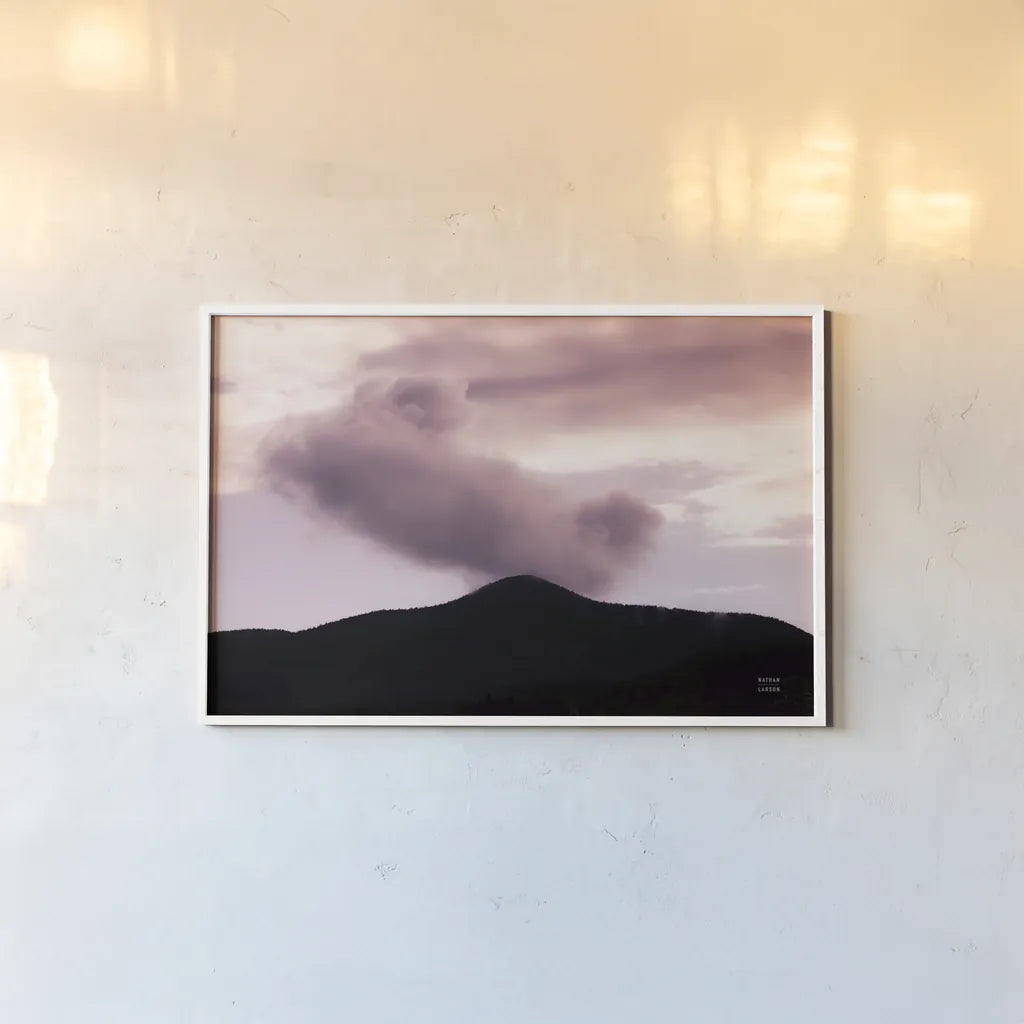 Mountain View by Nathan Larson. shown as a paper print in a white frame. Available as a archival giclee rolled canvas, fine art paper, or poster print. SKU 79429i.