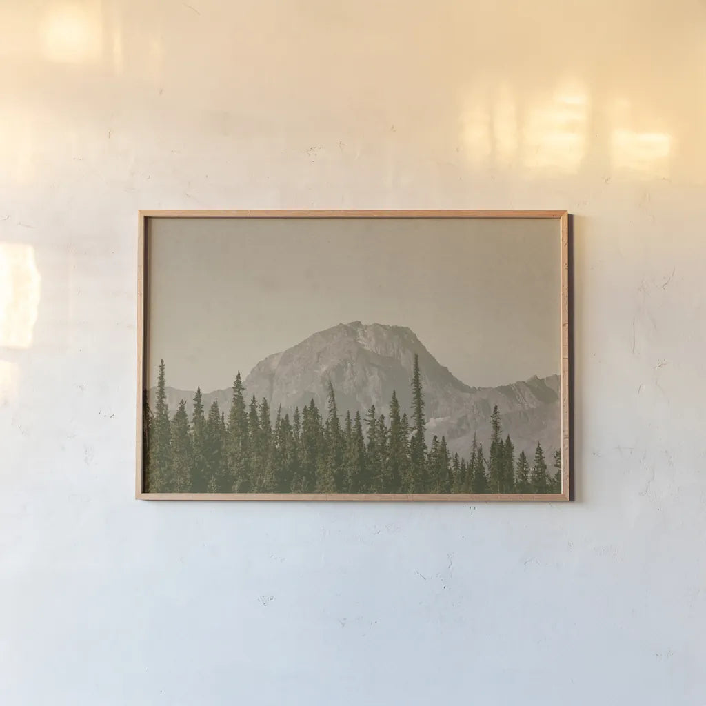 Mountainous IV by Nathan Larson. shown as a paper print in a natural frame. Available as a archival giclee rolled canvas, fine art paper, or poster print. SKU 88242i.