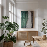 Move Gently I by Nathan Larson. shown as a print in a natural wood frame in a dining room. Available as a archival giclee rolled canvas, fine art paper, or poster print. SKU 95627h.