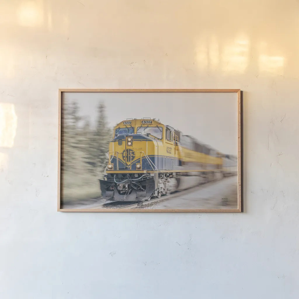 Moving History by Nathan Larson. shown as a paper print in a natural frame. Available as a archival giclee rolled canvas, fine art paper, or poster print. SKU 94126i.