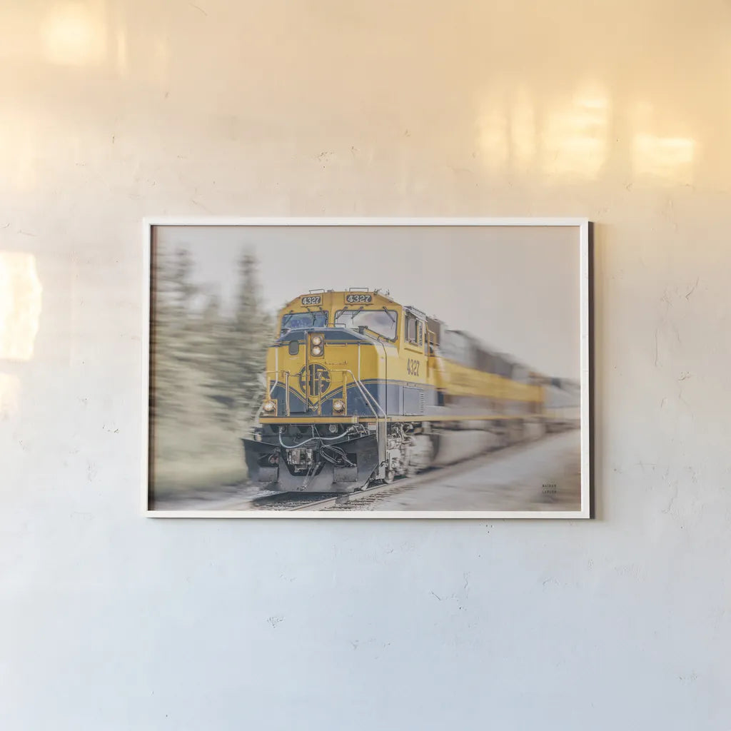 Moving History by Nathan Larson. shown as a paper print in a white frame. Available as a archival giclee rolled canvas, fine art paper, or poster print. SKU 94126i.