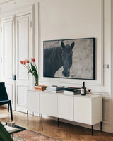 Munchies by Nathan Larson. shown as a framed stretched canvas in a living room above a console. Available as a archival giclee rolled canvas, fine art paper, or poster print. SKU 98707i.