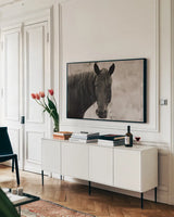 Munchies by Nathan Larson. shown as a framed stretched canvas in a living room above a console. Available as a archival giclee rolled canvas, fine art paper, or poster print. SKU 98708i.