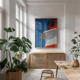 Musquash Head Lighthouse by Nathan Larson. shown as a print in a natural wood frame in a dining room. Available as a archival giclee rolled canvas, fine art paper, or poster print. SKU 100497h.