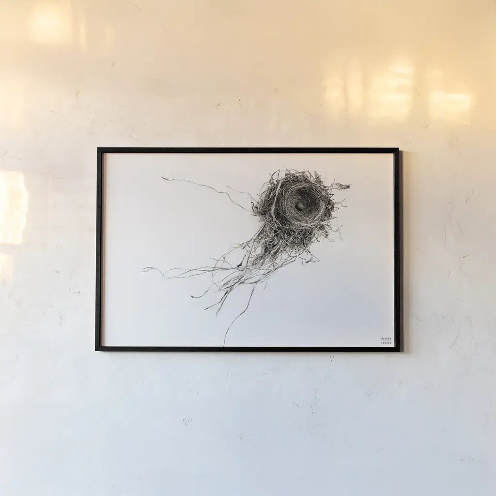 Nest Released by Nathan Larson. shown as a paper print in a black flame. Available as a archival giclee rolled canvas, fine art paper, or poster print. SKU 99379i.