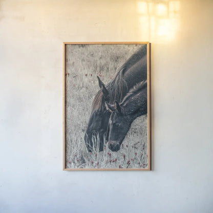 New Graze II by Nathan Larson. shown as a paper print in a natural frame. Available as a archival giclee rolled canvas, fine art paper, or poster print. SKU 98715h.