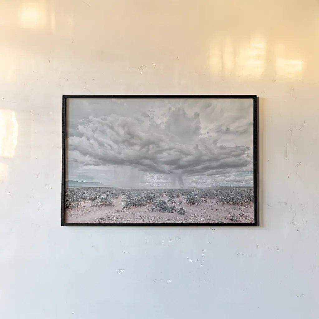 New Mexico Rain by Nathan Larson. shown as a paper print in a black flame. Available as a archival giclee rolled canvas, fine art paper, or poster print. SKU 72033i.
