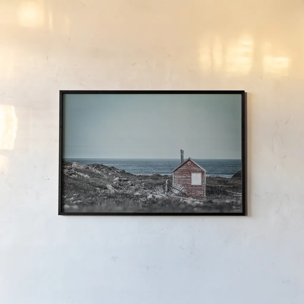 Newfoundland Historic Buildings Contrast by Nathan Larson. shown as a paper print in a black flame. Available as a archival giclee rolled canvas, fine art paper, or poster print. SKU 101667i.