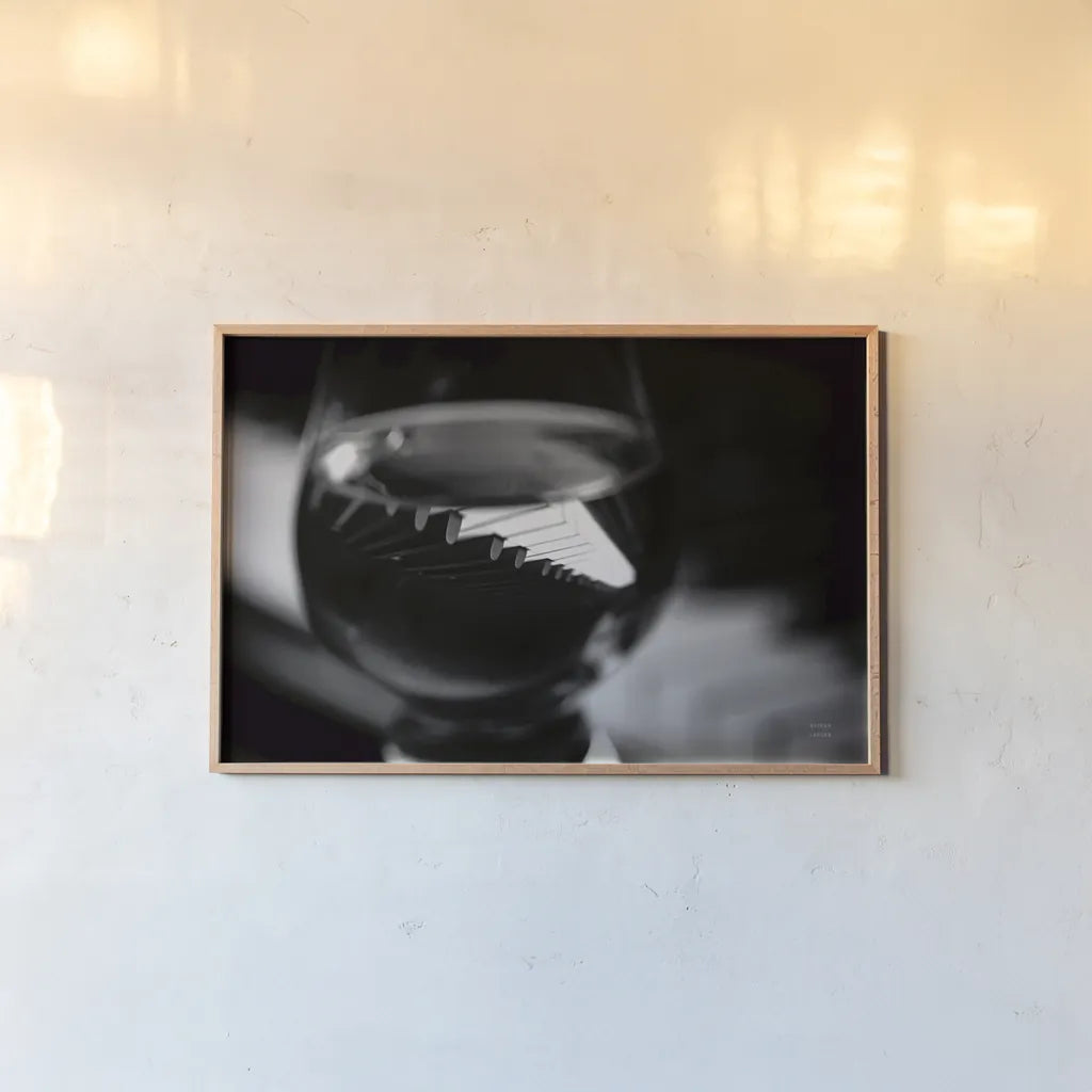 Night Vibes BW by Nathan Larson. shown as a paper print in a natural frame. Available as a archival giclee rolled canvas, fine art paper, or poster print. SKU 77342i.