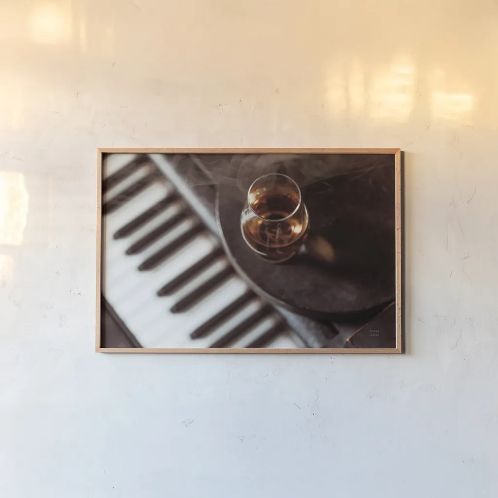 Night Vibes Lounge by Nathan Larson. shown as a paper print in a natural frame. Available as a archival giclee rolled canvas, fine art paper, or poster print. SKU 77341i.