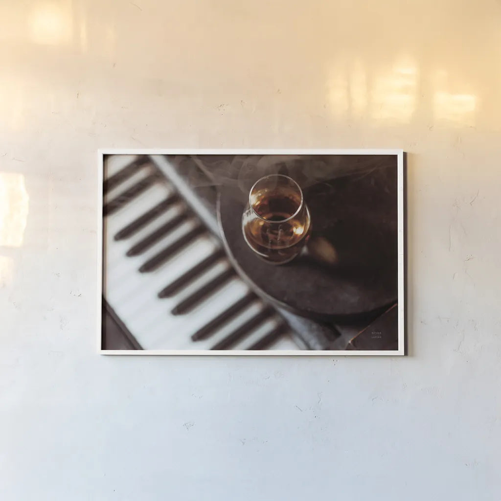 Night Vibes Lounge by Nathan Larson. shown as a paper print in a white frame. Available as a archival giclee rolled canvas, fine art paper, or poster print. SKU 77341i.