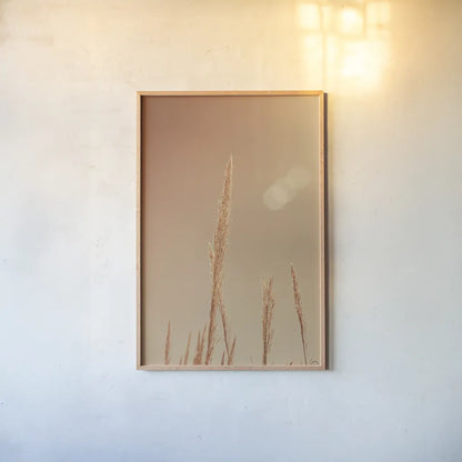 Noon Grasses I by Nathan Larson. shown as a paper print in a natural frame. Available as a archival giclee rolled canvas, fine art paper, or poster print. SKU 75735h.