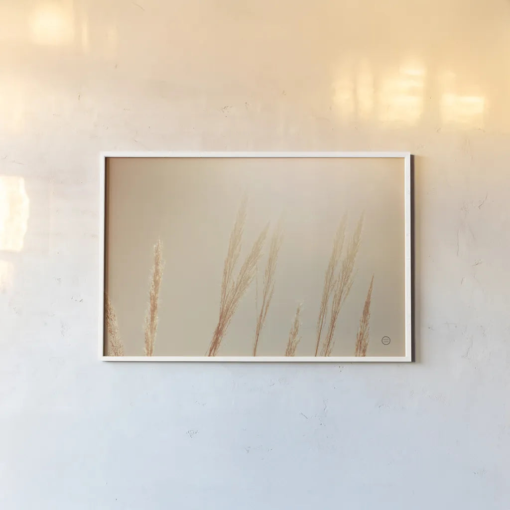 Noon Grasses II by Nathan Larson. shown as a paper print in a white frame. Available as a archival giclee rolled canvas, fine art paper, or poster print. SKU 75736i.