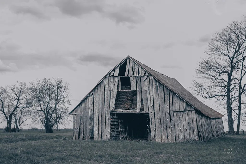 Old Hay Barn BW by Nathan Larson. SKU 98032i. Archival Giclee Fine art print for wall decor.