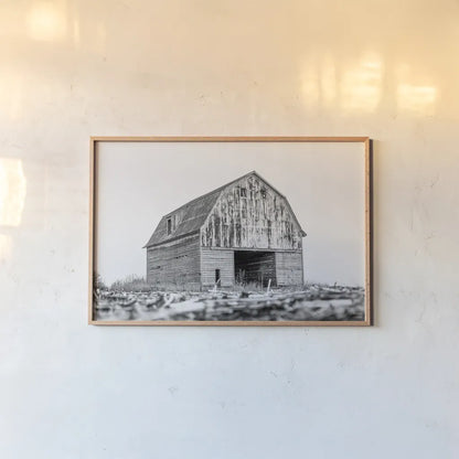 Old Route 66 Barn by Nathan Larson. shown as a paper print in a natural frame. Available as a archival giclee rolled canvas, fine art paper, or poster print. SKU 98510i.