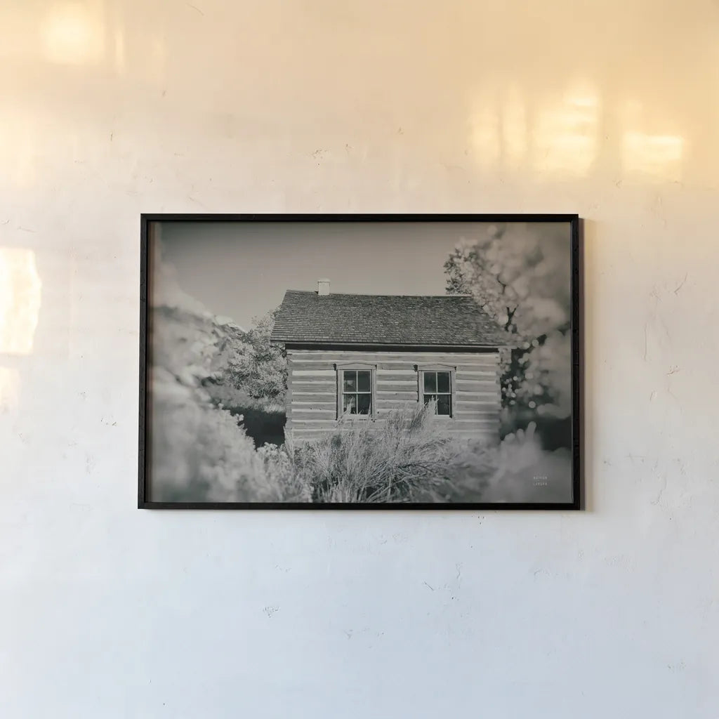 One Room Schoolhouse by Nathan Larson. shown as a paper print in a black flame. Available as a archival giclee rolled canvas, fine art paper, or poster print. SKU 95335i.