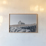 One Room Schoolhouse by Nathan Larson. shown as a paper print in a natural frame. Available as a archival giclee rolled canvas, fine art paper, or poster print. SKU 98341i.