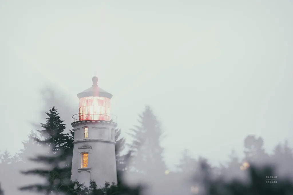 Oregon Coast Umpqua River Lighthouse by Nathan Larson. SKU 87004i. Archival Giclee Fine art print for wall decor.