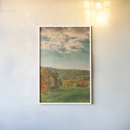 Over the Pasture by Nathan Larson. shown as a paper print in a white frame. Available as a archival giclee rolled canvas, fine art paper, or poster print. SKU 101671h.