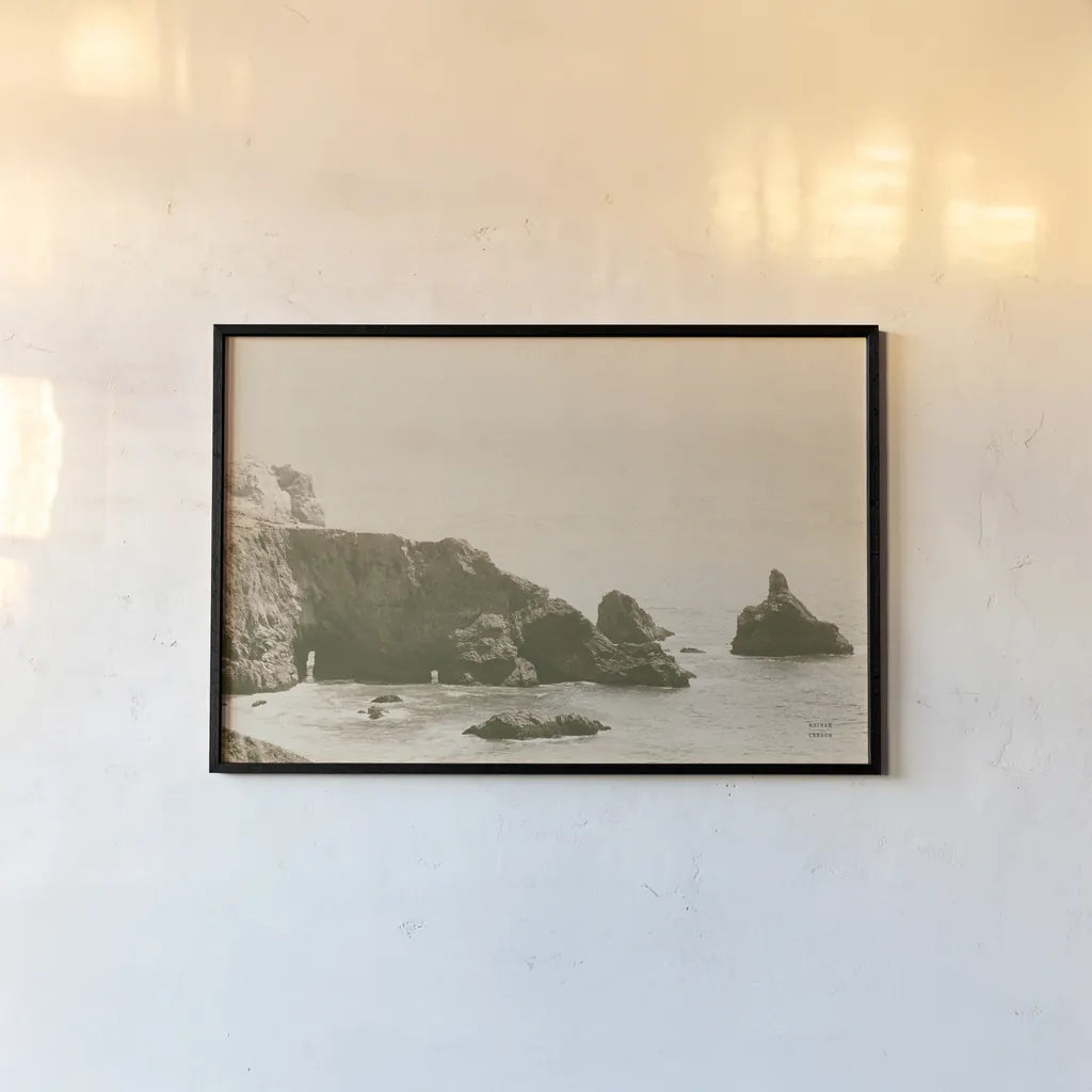 Passing Through Cove Sepia by Nathan Larson. shown as a paper print in a black flame. Available as a archival giclee rolled canvas, fine art paper, or poster print. SKU 88486i.