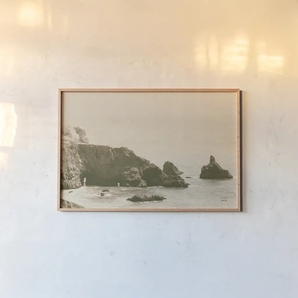 Passing Through Cove Sepia by Nathan Larson. shown as a paper print in a natural frame. Available as a archival giclee rolled canvas, fine art paper, or poster print. SKU 88486i.