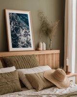 Peacock Study I by Nathan Larson. shown as a paper print in a natural frame. Available as a archival giclee rolled canvas, fine art paper, or poster print. SKU 81192h.