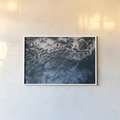 Peacock Study II Horizontal by Nathan Larson. shown as a paper print in a white frame. Available as a archival giclee rolled canvas, fine art paper, or poster print. SKU 89941i.