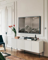 Peak Panel by Nathan Larson. shown as a framed stretched canvas in a living room above a console. Available as a archival giclee rolled canvas, fine art paper, or poster print. SKU 82414i.