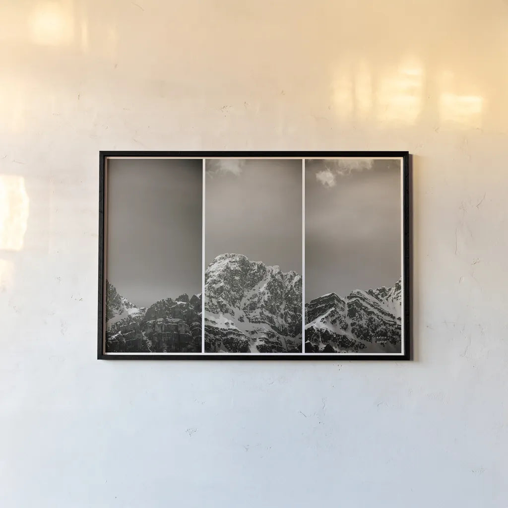 Peak Panel by Nathan Larson. shown as a paper print in a black flame. Available as a archival giclee rolled canvas, fine art paper, or poster print. SKU 82414i.